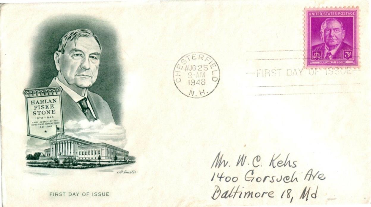 1948 COMMEMORATIVE HARLAN STONE ARTMASTER CACHET HAND ADDRESSED FDC
