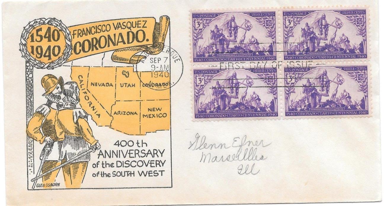FDC US # 898 CORONADO, B.LK -4 CACHETED 9-7-1940