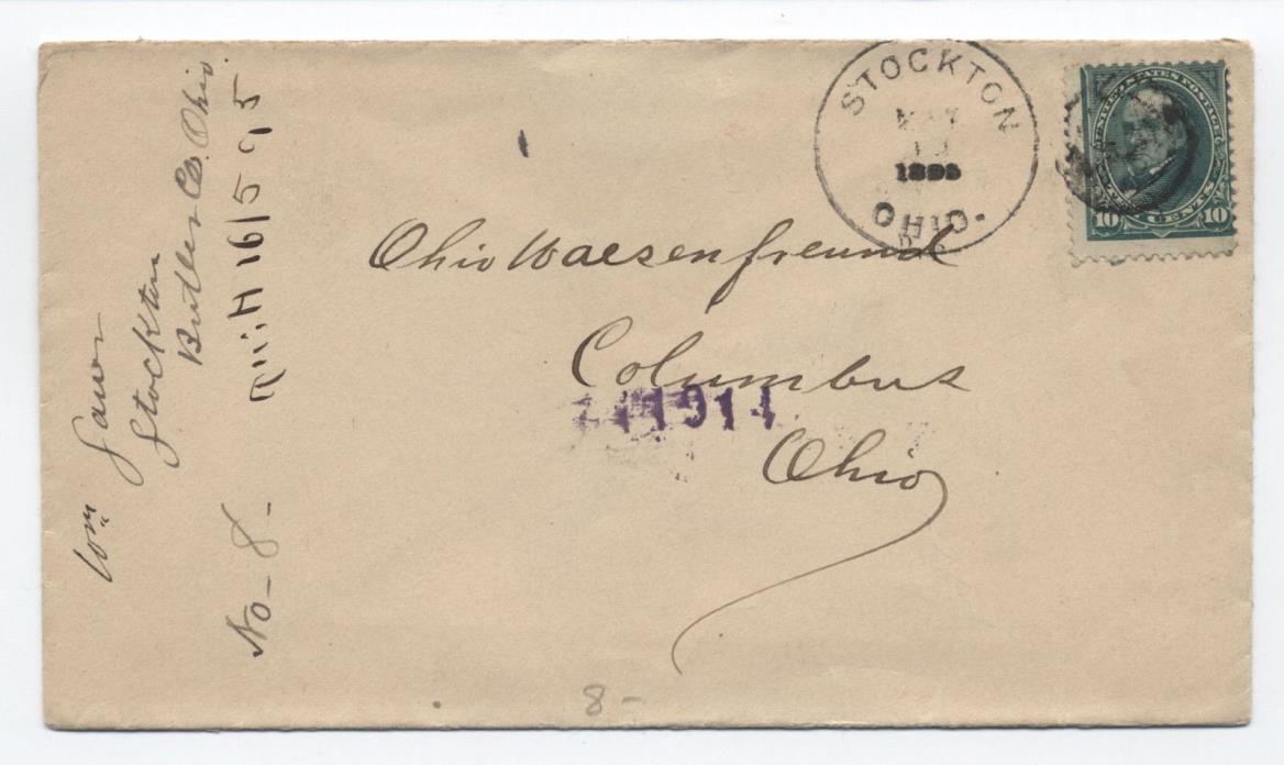 1895 Stockton Ohio Registered cover 10ct 1st bureau Butler DPO [4117.13]