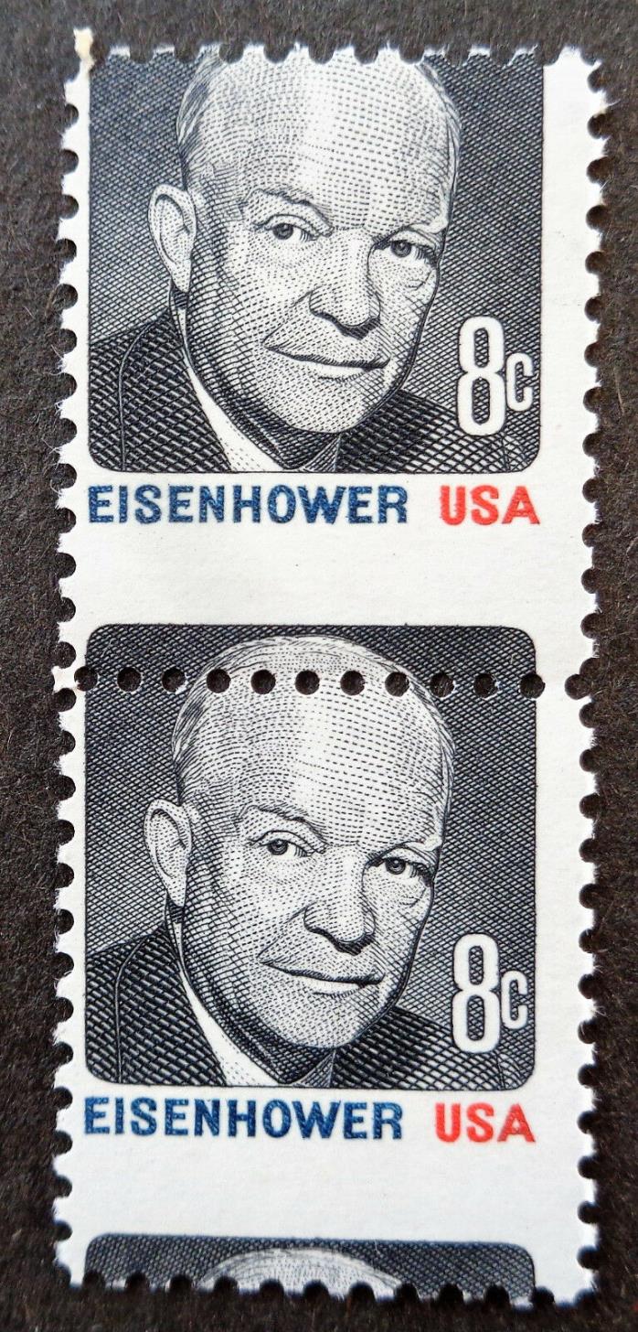 US	#1394 MNH 1971 6c Eisenhower misperforated pair error. We combine shipping