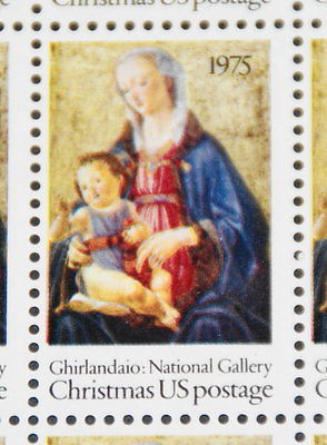 1975 sheet, Christmas Madona & Child Sc# 1579 w/ Plate Flaw