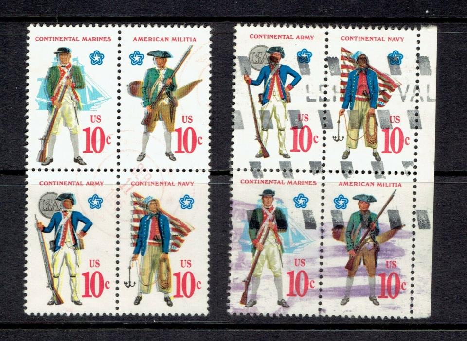 US #1565-1568a, BLOCK OF 4, COLOR SHIFT CONTINENTAL ARMY