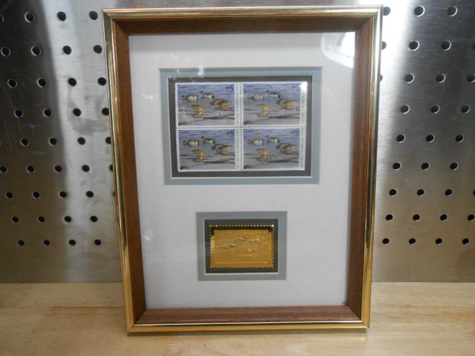 1993 Ducks Unlimited Block of 4 Stamps / Gold Stamp Wall Hanging
