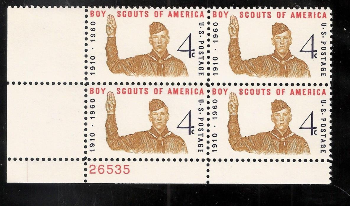 US 1960 Sc # 1145 ~ 4 cent Boy Scout Jubilee Mint NH Plate  Block of 4