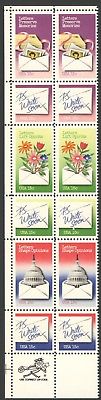 Strip of 15 Cent Unused US Postage Stamps Letters Lift Spirits PS Write Soon Let
