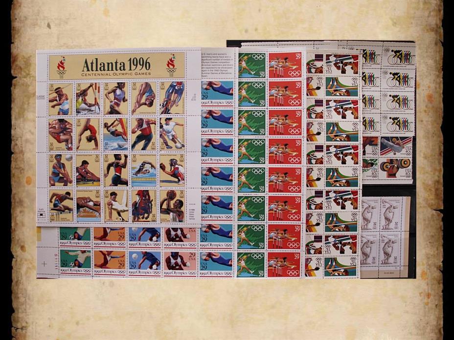 US Postage Stamps Face Value $42 + Unused Lot #135 Sheets Blocks Summer Olympics