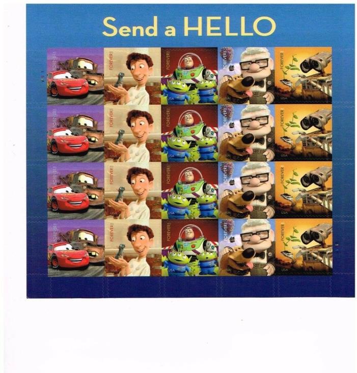 20 Pixar Send a Hello Forever Stamps Sheet Disney Toy Story Buzz Cars Wall-E UP