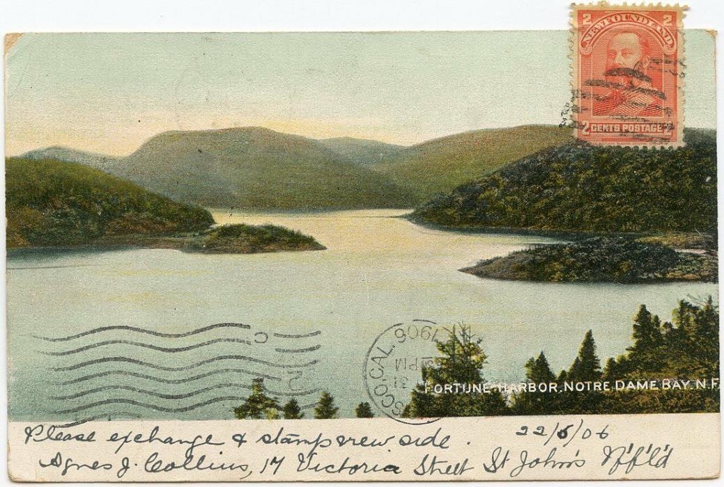 Hong Kong, Incoming Mail, 1906 PPC From Newfoundland w/Hong Kong K.B cds