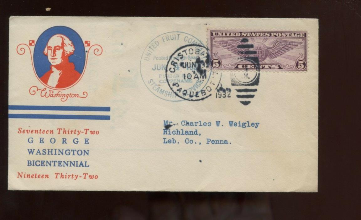 US Southern Event Cover (Washington BiCentennial) 1932 Cristobal, Canal Zone