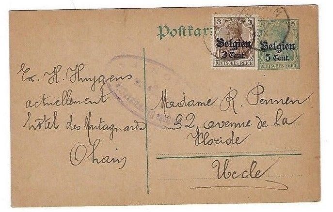 Belgium Uprated Overprinted Revalued Postal Card, WWI Military