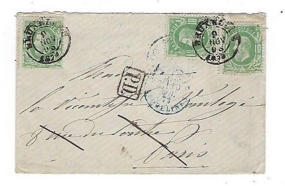 1873 Brusselles Belgium to Paris France, redirected, Three 10c Stamps #32