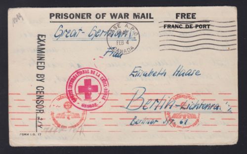 Canada 1942 WWII ESPANOLA PRISONER OF WAR POW Cover RED CROSS CENSORED Germany