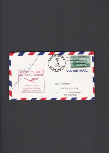 Germany German First Flight Cover 1955 New York to Hamburg signed by Captain
