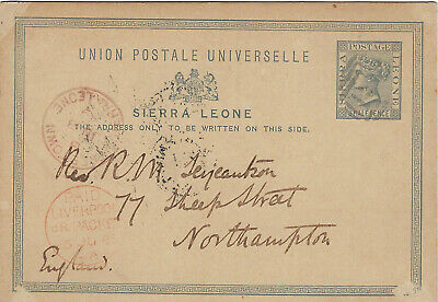 SIERRA LEONE:1889 3 HalfPence  Postal Card H &G2 used to UK+LIVERPOOL PACKET