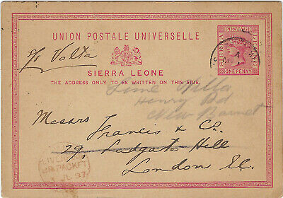 SIERRA LEONE:1897 One Penny Postal Card H &G1 used to UK-LIVERPOOL PACKET