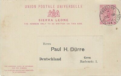 SIERRA LEONE:1892 ONE PENNY Postal Card +  Reply CardH &G3 used to Germany