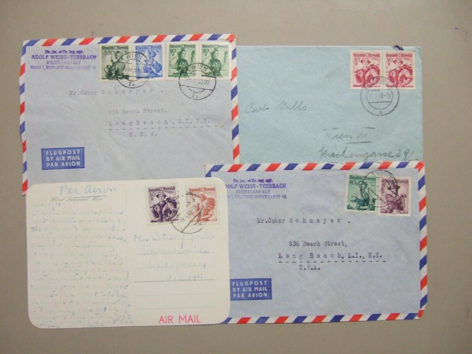 Four Austria covers with eight color COSTUMES stamps