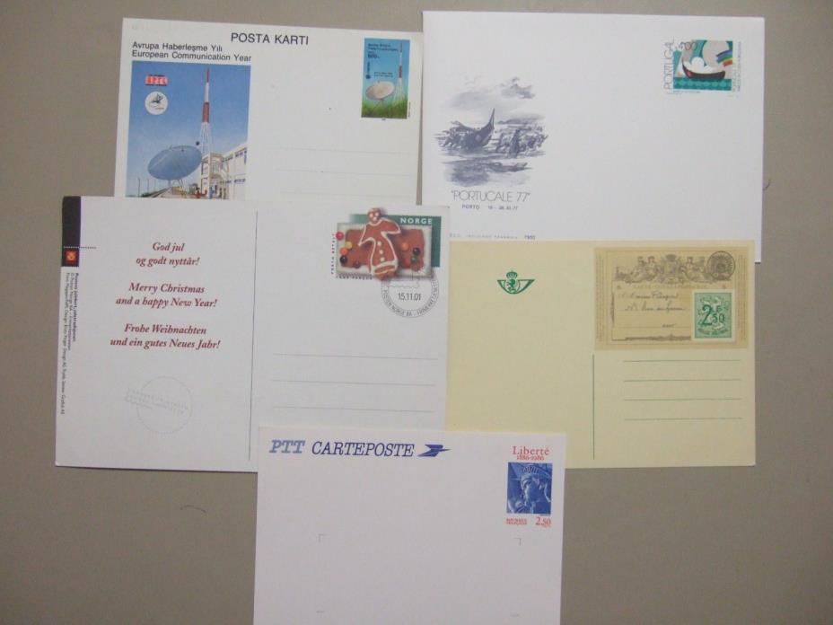 Five mint West Europa countries postal stationery:France,Greece,Turkey,Portugal,