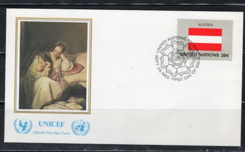 1982 AUSTRIA UNITED NATIONS OFFICIAL FLAG UNICEF COVER UNSEALED FDC LOT 4846