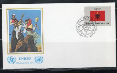 1982 ALBANIA UNITED NATIONS OFFICIAL FLAG UNICEF COVER UNSEALED FDC LOT 4845