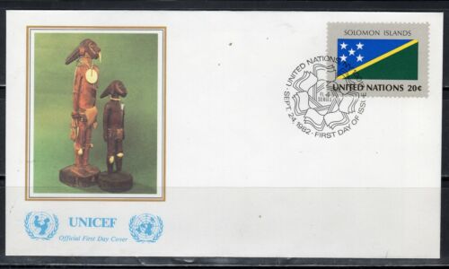 1982 SOLOMON IS UNITED NATIONS OFFICIAL FLAG UNICEF COVER UNSEALED FDC  LOT 4841