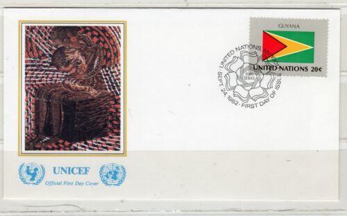 1982 GUYANA UNITED NATIONS OFFICIAL FLAG UNICEF COVER UNSEALED FDC  LOT 4839