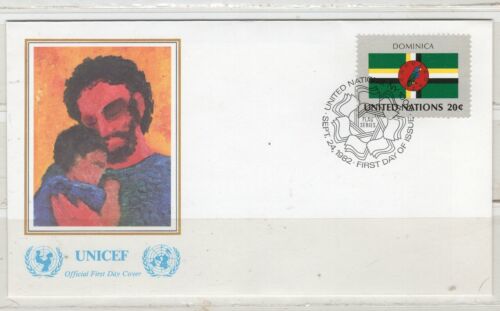 1982 DOMINICA UNITED NATIONS OFFICIAL FLAG UNICEF COVER UNSEALED FDC  LOT 4840
