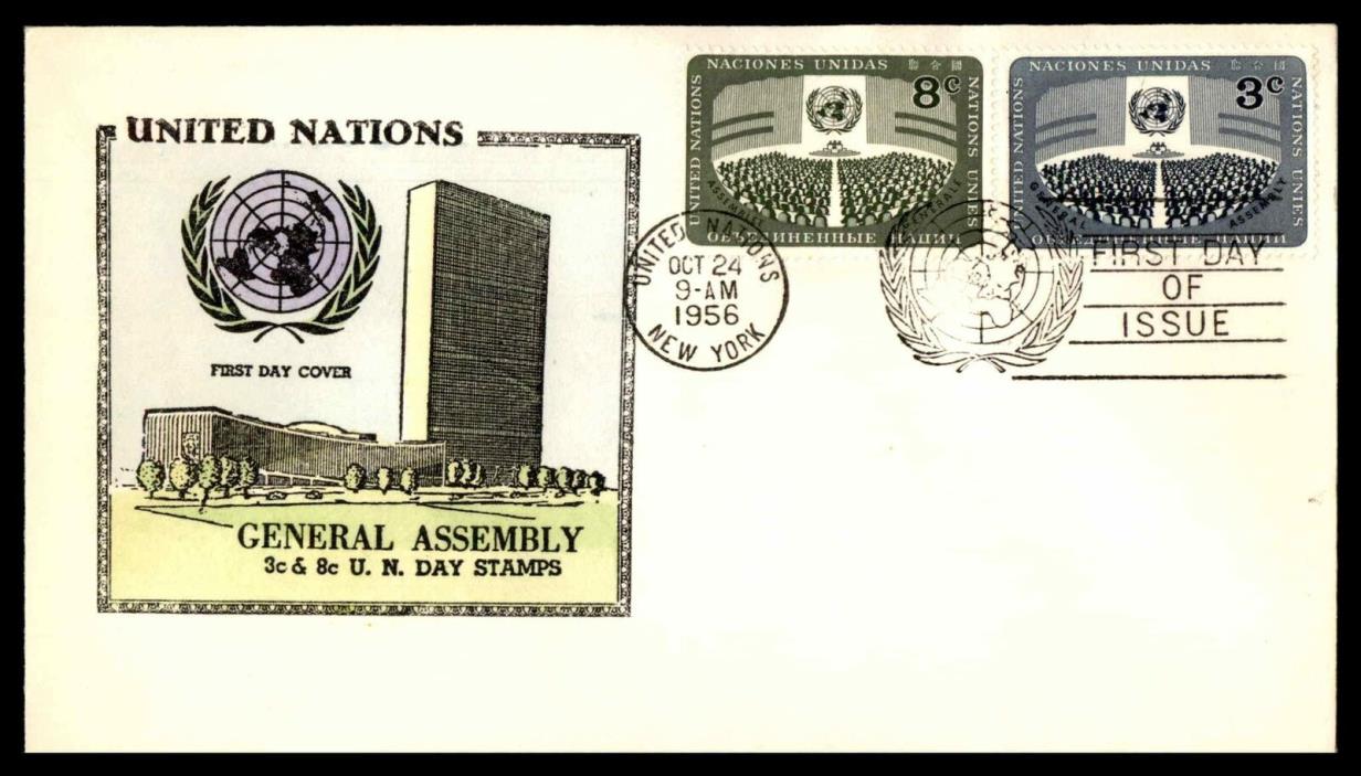 UNITED NATIONS GENERAL ASSEMBLY COMBO 1956 CACHET ON UNSEALED FDC