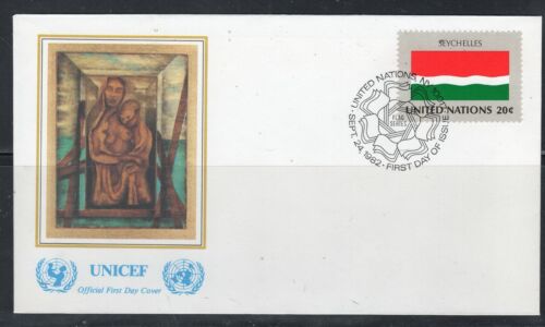 1982 SEYCHELLES UNITED NATIONS OFFICIAL FLAG UNICEF COVER UNSEALED FDC  LOT 4836