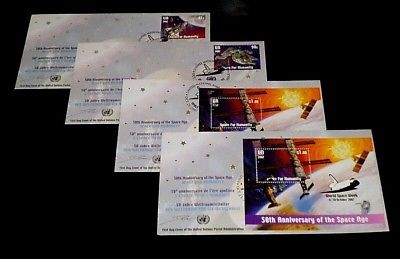 U.N. 2007, NEW YORK #945-947a, SPACE FOR HUMANITY, SET OF 4  FDCs, LQQK!