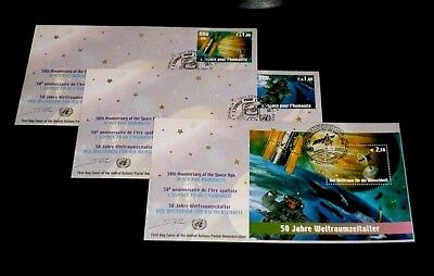 U.N. 2007, GENEVA #476-478, SPACE FOR HUMANITY, SET OF 3  FDCs, LQQK!