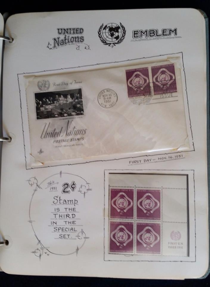 UN First Day Covers and Stamp Blocks Collection 1951 - 1954 Custom Album Sheets