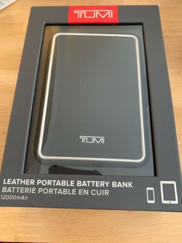 Tumi Leather Portable Charger Battery Bank 12000mAh Black/Silver New