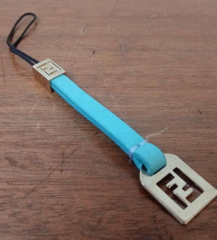 FENDI Turquoise & Silver Leather Logo Cell Phone Strap Fashionista - MINT!!