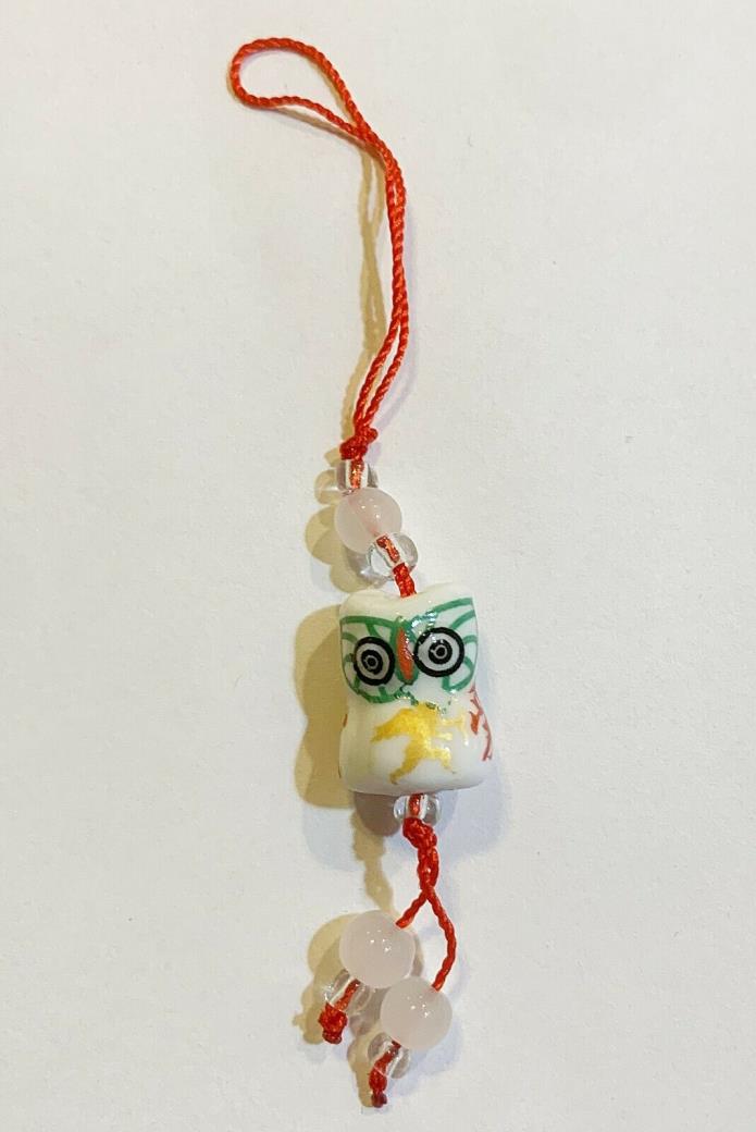 Red String Strap Charm for Cell Phone and Handfan in Design of  Owl and Teacup