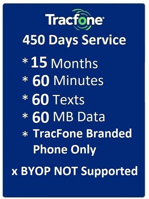 TracFone 1+ Year 450 days 60 Mins/60 Text/60 MB Data,TracFone Branded Phone Only
