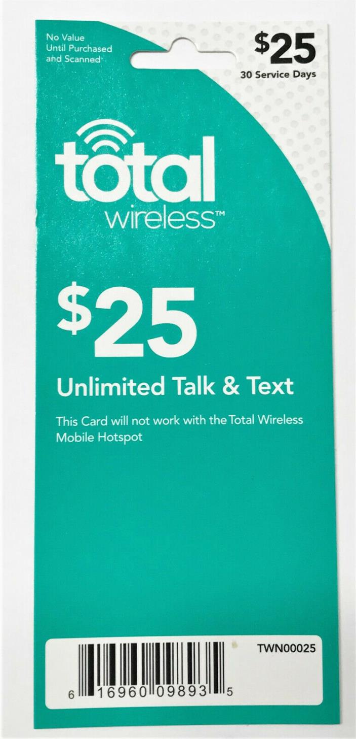 $25 Total Wireless Unlimited Talk & Text Prepaid Refill Card