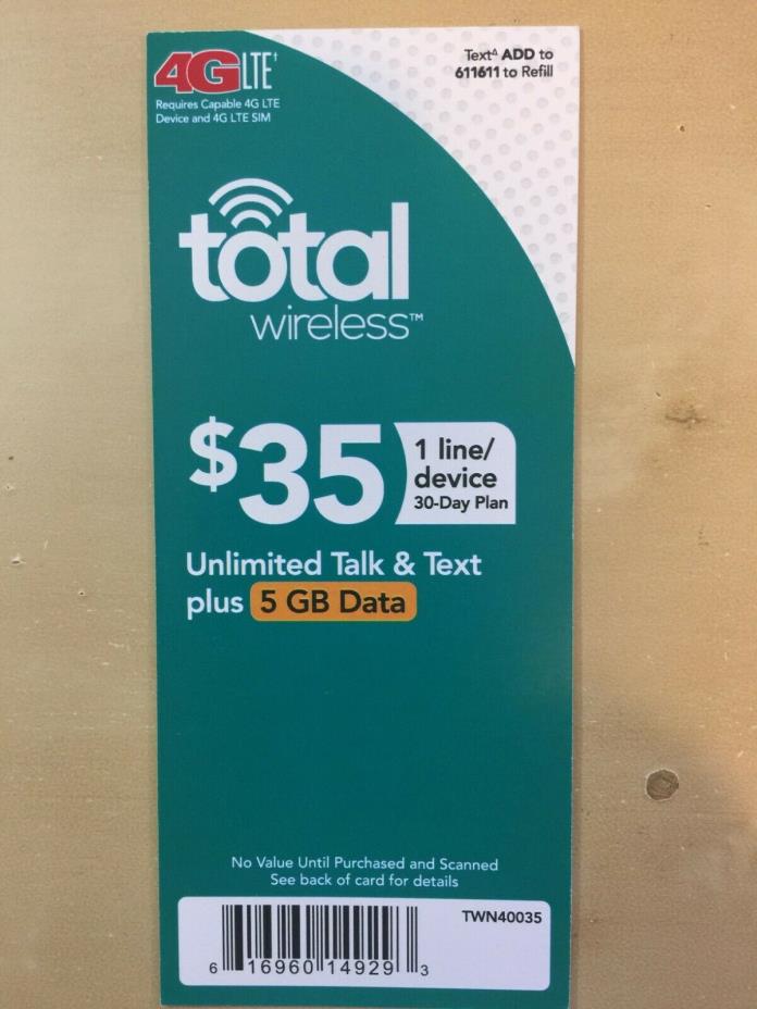 Total Wireless $35 30-Day Plan Unlimited Talk/Text and 5 GB Data Refill Card