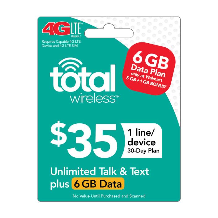 Total Wireless $35 30 Day Plan - Unlimited Talk and Text with 6GB of High Speed
