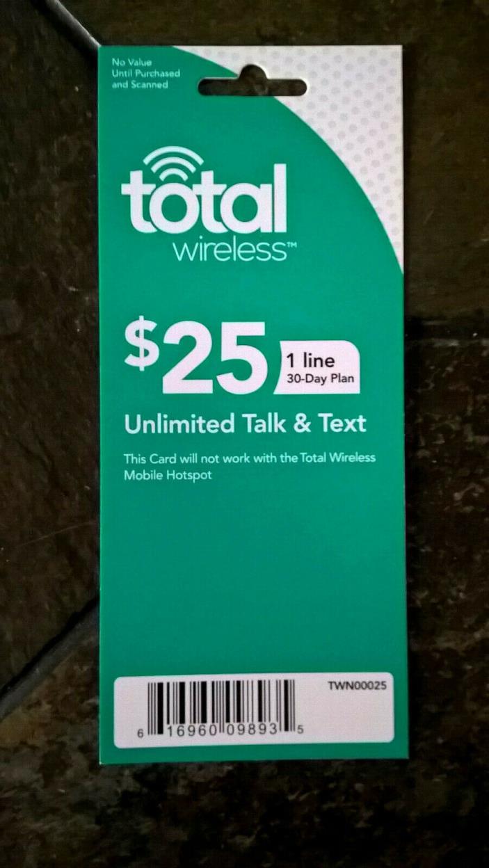 Total Wireless $25 Unlimited Talk & Text 30 Day Prepaid Refill Card PIN Code
