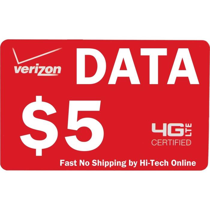 10 - Verizon $5 Data Cards $40  (Emailed Pin Numbers)