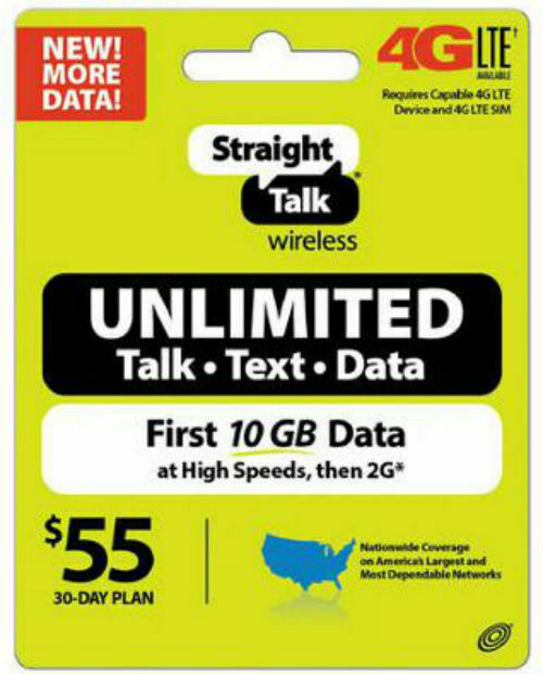 $55 STRAIGHT TALK 1 MONTH UNLIMITED 30 DAYS REFILL CARD
