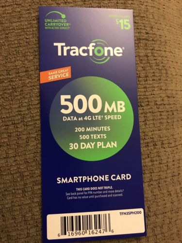 TracFone 200 Minute 500 Text 500 MB Data 30 Day Refill Smartphones Use Only