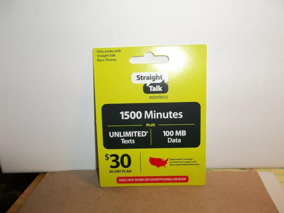 STRAIGHT TALK PHONE CARDS $30.00 WITH 1500 MINUTES UNLIMITED TEXTS 100MB DATA