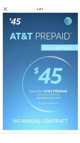 AT&T Prepaid Formerly GoPhone $45 Refill Card  Electronic Fast Delivery
