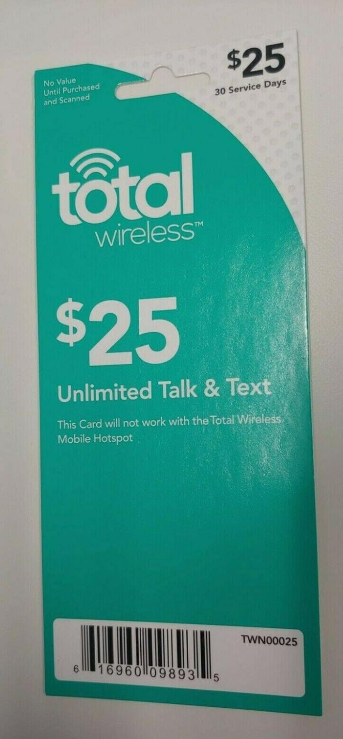 $25 Total Wireless Unlimited Talk & Text Prepaid Refill Card - Email Delivery