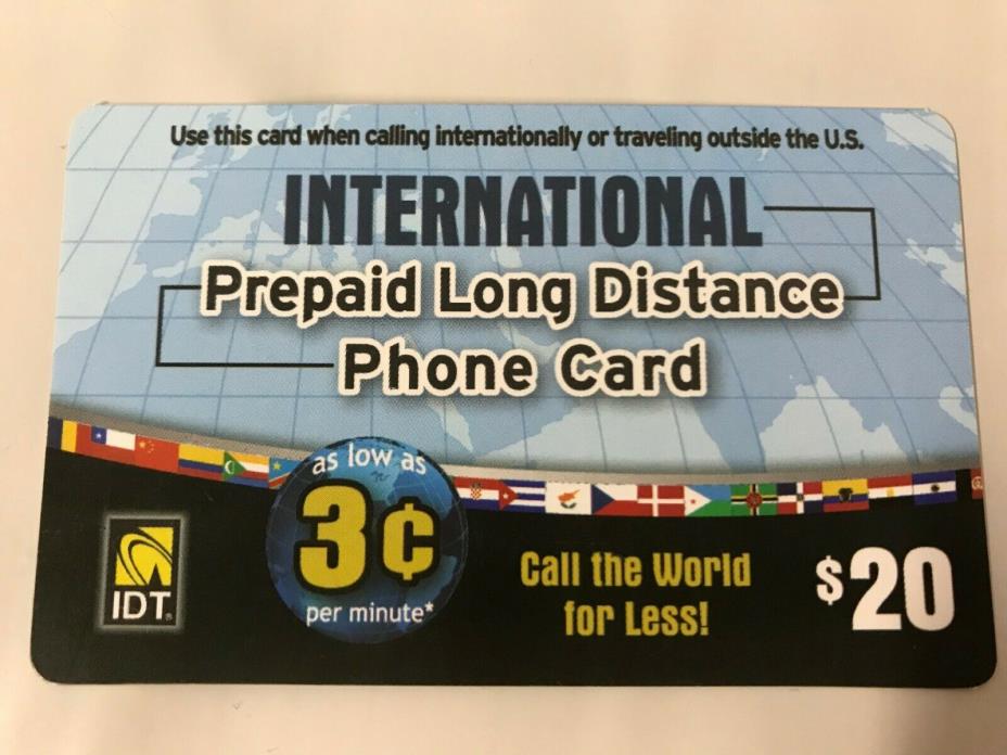 IDT International Prepaid Long Distance Phone Card $20 NEW +Recharge Scratch Off