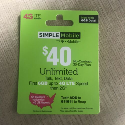 SIMPLE Mobile - $40 ReUp Refill Prepaid Airtime Card