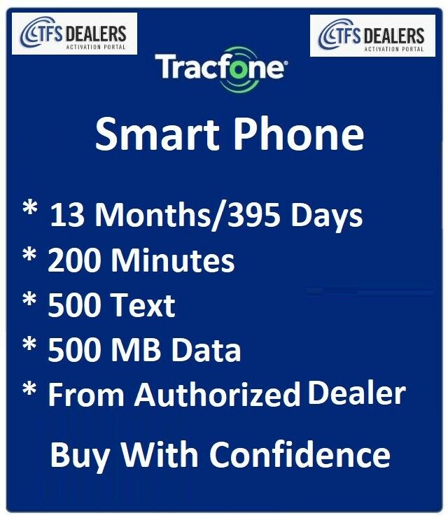 TracFone SmartPhone 1+Year / 395 Days Service,200 Minutes / 500Text / 500MB Data