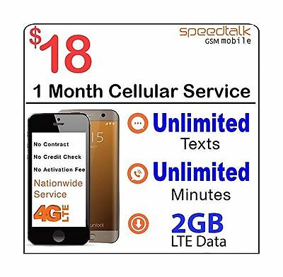 $18 GSM SIM Card Unlimited Talk and Text and 2GB High Speed Data - 30 Day Ser...